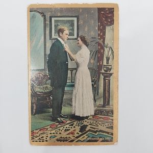 Vintage postcard funny illustration husband wife No. 14